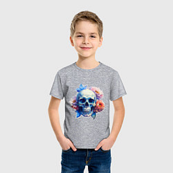 Футболка хлопковая детская Акварельный череп в цветах, цвет: меланж — фото 2