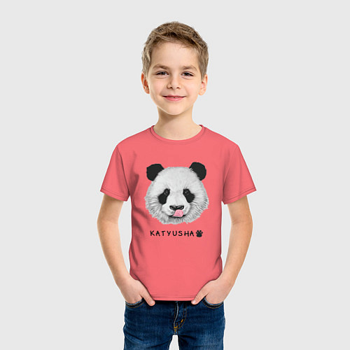 Детская футболка Панда Катюша с языком / Коралловый – фото 3