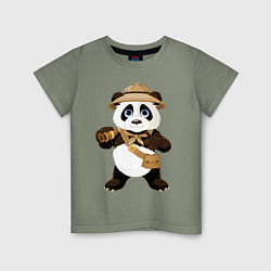 Футболка хлопковая детская Веселая панда следопыт, цвет: авокадо