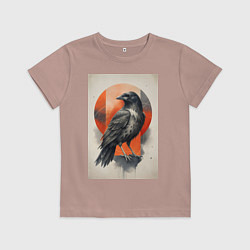 Футболка хлопковая детская Силуэт черной ворон, цвет: пыльно-розовый
