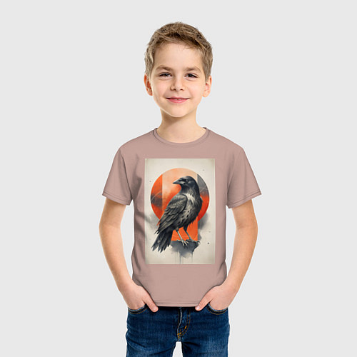 Детская футболка Силуэт черной ворон / Пыльно-розовый – фото 3