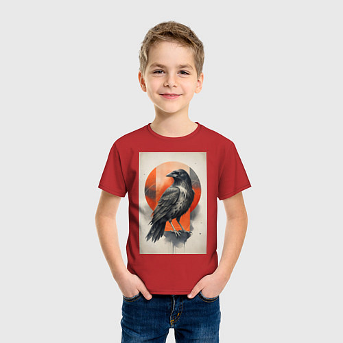 Детская футболка Силуэт черной ворон / Красный – фото 3