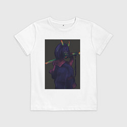 Футболка хлопковая детская Аниме девушка в маске с мечом, цвет: белый