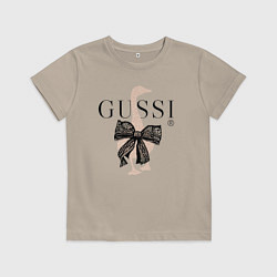 Футболка хлопковая детская Гусси - бант, цвет: миндальный