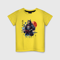 Футболка хлопковая детская Cat samurai - bushido ai art, цвет: желтый