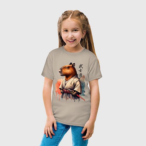 Детская футболка Capybara samurai - ai art fantasy / Миндальный – фото 4
