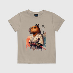 Футболка хлопковая детская Capybara samurai - ai art fantasy, цвет: миндальный