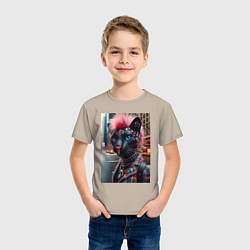 Футболка хлопковая детская Голубоглазая пантера модница из Нью-Йорка - нейрос, цвет: миндальный — фото 2