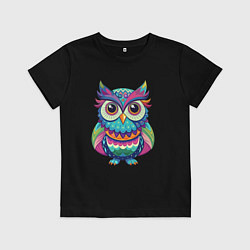 Футболка хлопковая детская Психоделическая сова, цвет: черный