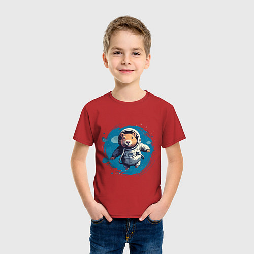Детская футболка Капибара в скафандре / Красный – фото 3