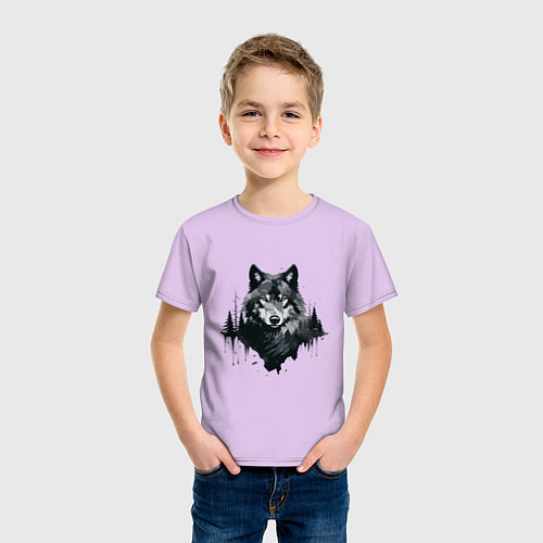 Детская футболка Волк и лес / Лаванда – фото 3