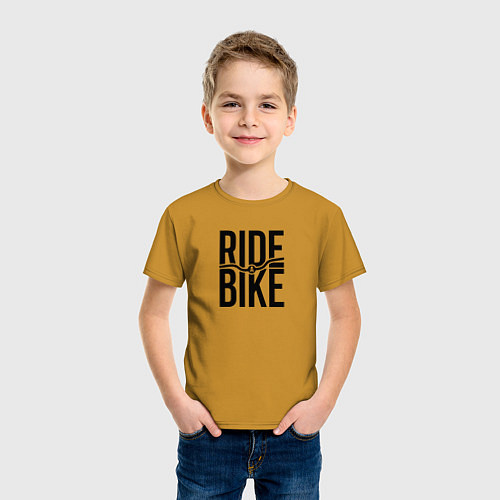 Детская футболка Black ride bike / Горчичный – фото 3
