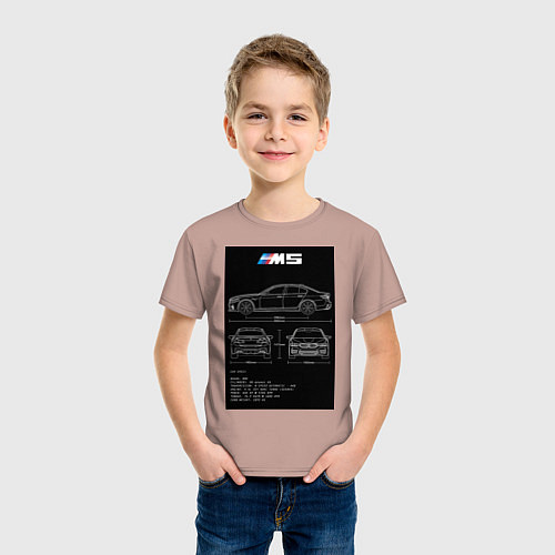 Детская футболка BMW M5 чертежи / Пыльно-розовый – фото 3