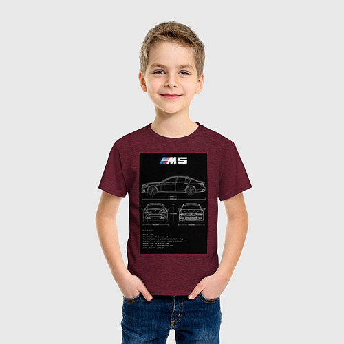 Детская футболка BMW M5 чертежи / Меланж-бордовый – фото 3