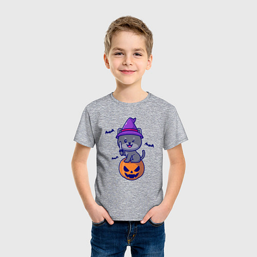Детская футболка Котик и хэллоуин / Меланж – фото 3