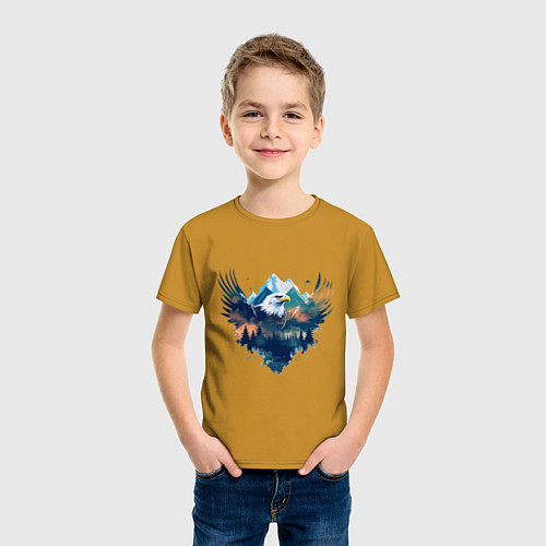 Детская футболка Орел среди леса и гор / Горчичный – фото 3