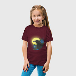 Футболка хлопковая детская Чёрный ворон на ветке под луной, цвет: меланж-бордовый — фото 2