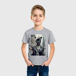 Футболка хлопковая детская Молодая пантера - модница из Нью-Йорка, цвет: меланж — фото 2