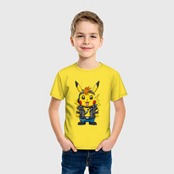 Футболка хлопковая детская Пикачу в рок стиле, цвет: желтый — фото 2