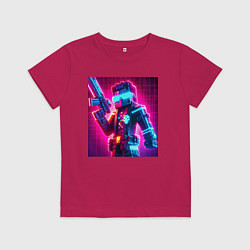 Футболка хлопковая детская Minecraft and cyberpunk collaboration - neon glow, цвет: маджента