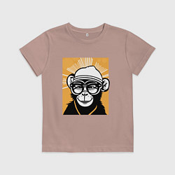 Футболка хлопковая детская Обезьяна и очки, цвет: пыльно-розовый