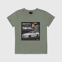 Футболка хлопковая детская Nissan Skyline годзила, цвет: авокадо