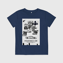 Футболка хлопковая детская Porsche автомобиль, цвет: тёмно-синий