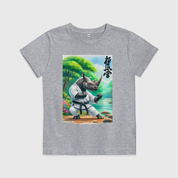 Футболка хлопковая детская Кёкусинкай каратэ - носорог, цвет: меланж