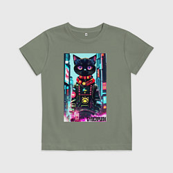 Детская футболка Котёнок в мегаполисе - киберпанк