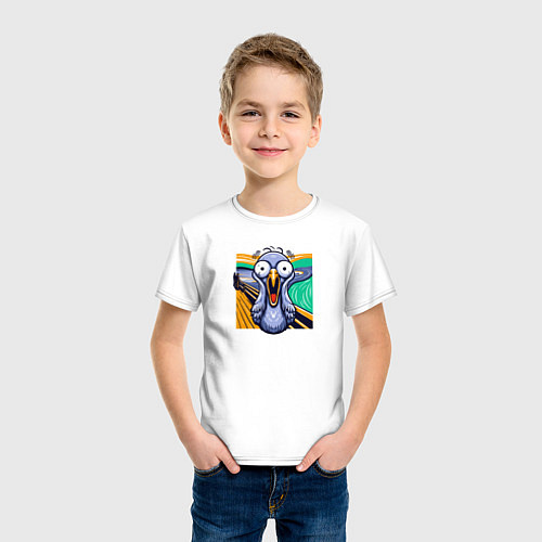 Детская футболка Вопящий голубь пародия Крик Мунка / Белый – фото 3