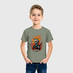 Футболка хлопковая детская Скелет рок музыкант, цвет: авокадо — фото 2