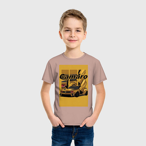 Детская футболка Chevrolet Camaro авто / Пыльно-розовый – фото 3