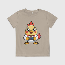 Футболка хлопковая детская Цыпленок геймер, цвет: миндальный