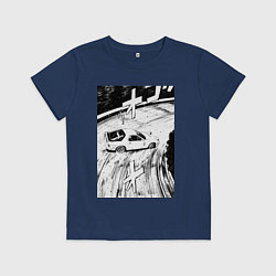 Футболка хлопковая детская Mazda RX-7 гоночный стиль, цвет: тёмно-синий