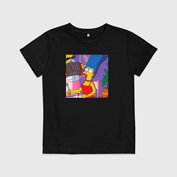 Футболка хлопковая детская Мардж Симпсон спагетти болоньезе, цвет: черный