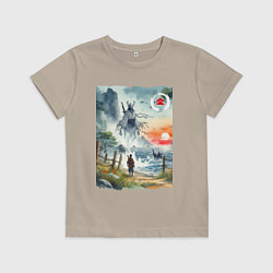 Футболка хлопковая детская Ghost of Tsushima - watercolor, цвет: миндальный