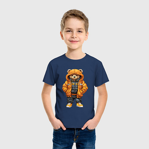 Детская футболка Медведь в тёплой куртке / Тёмно-синий – фото 3