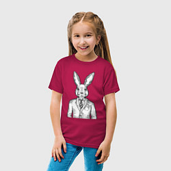 Футболка хлопковая детская Кролик в костюме, цвет: маджента — фото 2