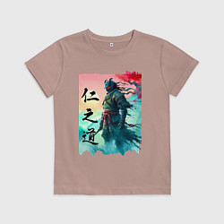 Футболка хлопковая детская Japanese samurai - ghost of Tsushima sketch, цвет: пыльно-розовый