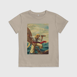 Футболка хлопковая детская Моряк и подзорная труба, цвет: миндальный