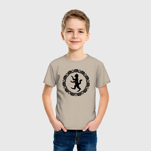 Детская футболка Окружённый змеями силуэт геральдического кота / Миндальный – фото 3