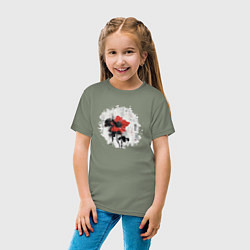 Футболка хлопковая детская Большой красный цветок в китайском стиле, цвет: авокадо — фото 2