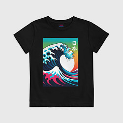 Футболка хлопковая детская Japanese wave - ai art, цвет: черный
