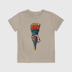 Футболка хлопковая детская Горящий факел, цвет: миндальный