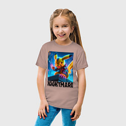 Футболка хлопковая детская Пмкачу на крыше небоскрёба - ночной кошмар, цвет: пыльно-розовый — фото 2