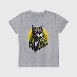 Футболка хлопковая детская Брутальный волк в стиле гранж, цвет: меланж