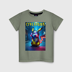 Футболка хлопковая детская Cyberpunk - cool Pikachu neon glow, цвет: авокадо
