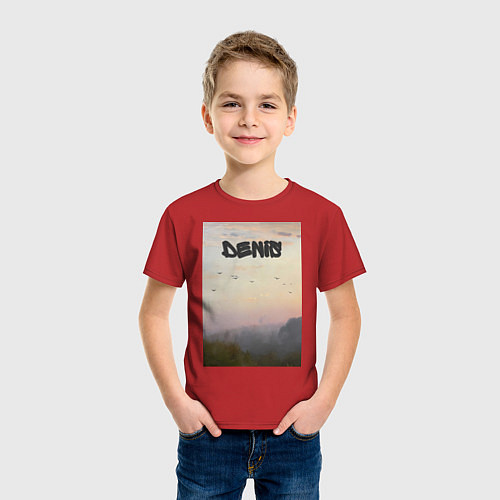 Детская футболка Denis птицы в небе / Красный – фото 3
