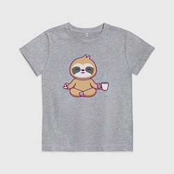 Футболка хлопковая детская Ленивец и кофейный релакс, цвет: меланж