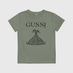 Футболка хлопковая детская Гусси черный - два гуся, цвет: авокадо